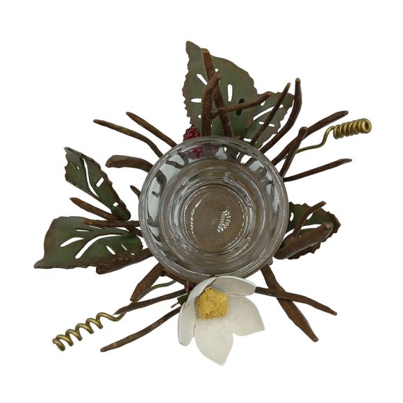 Vintage Figi Graphics Metal Sculpted Floral Votive Candle Holder, Glass Insert, - Picture 6 of 10